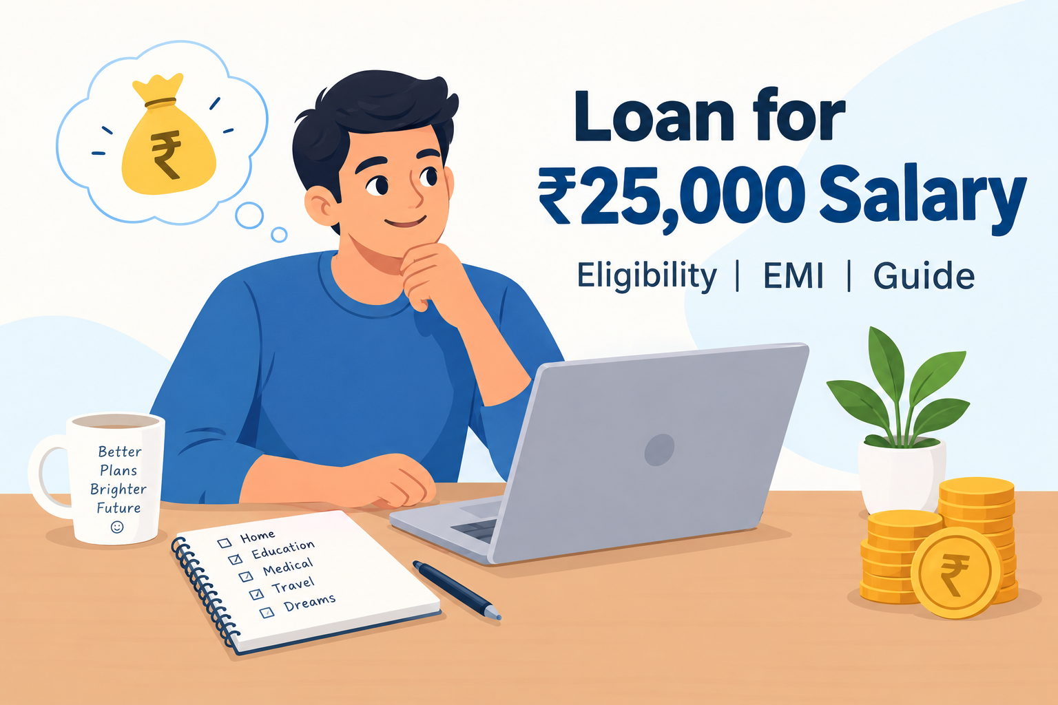 Loan for ₹25,000 salary – a simple illustration explaining personal loan eligibility, EMI calculations, and loan application guidance for salaried employees in India.